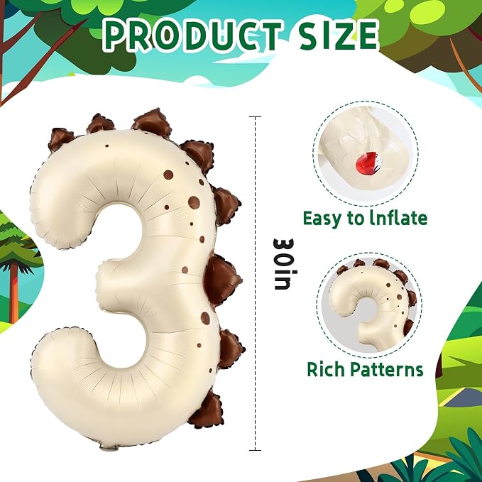 Dinosaur Number 3 Balloon, 30 Inch Birthday Party Decorations - Image 3