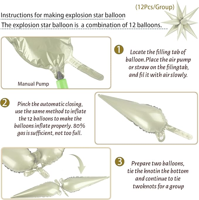 60 PCS Cream Star Balloons, 12 Point Spike Explosion Star Foil Balloons - Image 3