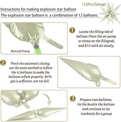 60 PCS Cream Star Balloons, 12 Point Spike Explosion Star Foil Balloons - Image 3