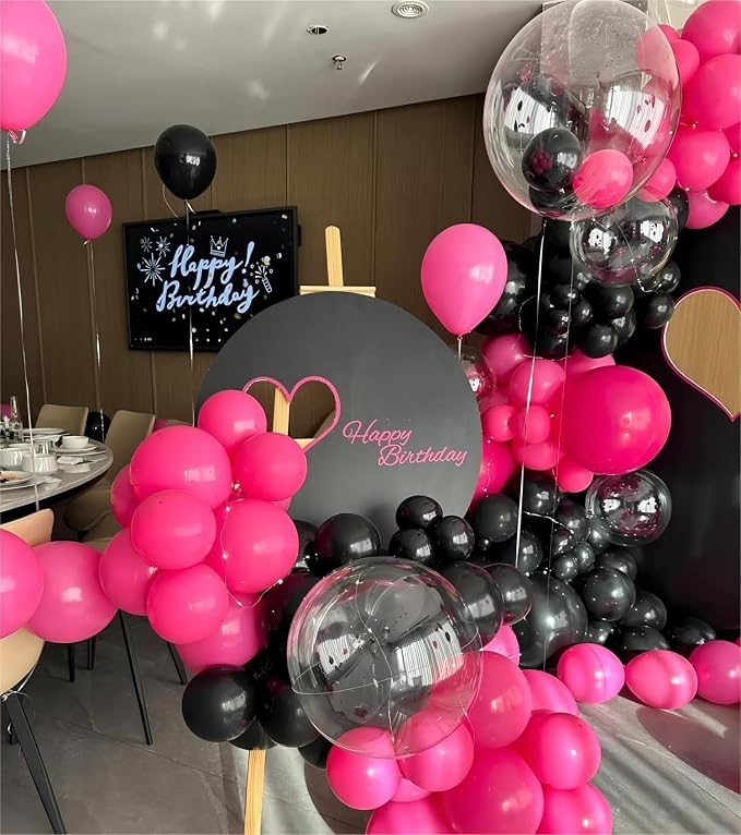 136pcs Hot Pink Black Balloon Arch Kit - Image 6