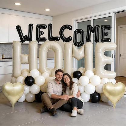 Welcome Home Balloons Black White, 40Inch HOME and 16Inch Welcome Foil Balloons - Image 4