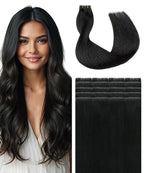 SURNEL Injected Tape in Hair Extensions 14 Inch Natural Black Upgraded Seamless Remy Invisible Tape in Extensions Human Hair 20 Pcs 30g(#1B,14)