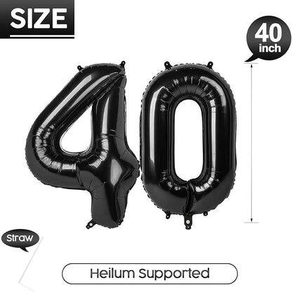 40 Balloon - Black Birthday Number Balloons, 40 Inch Decorations Men Women | - Image 5