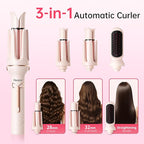 Automatic Curling Iron Beach Wave Curling Wand, Ceramic Coated, Straightening Brush, 1inch and 1.25 inch Portable 3-in-1Hair Curler, 2-Way Rotation Curler 4 Temperatures, 30 Min Auto Shut-Off