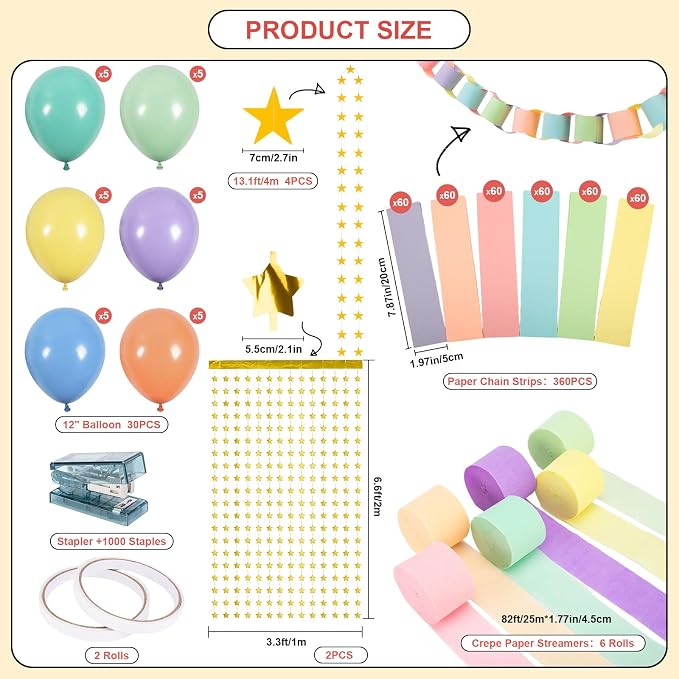 360 Sheets Colorful Paper Chains Strips and Star Garland - Image 2