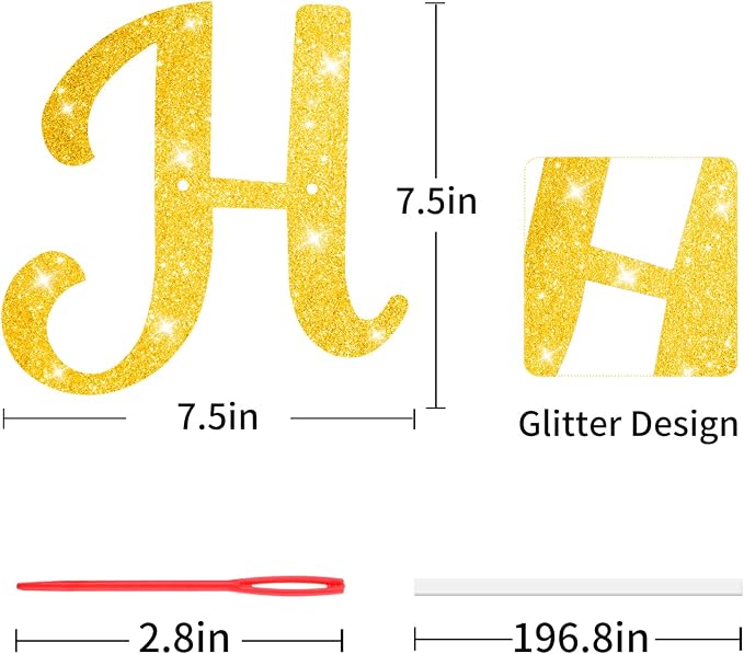 Glitter Gold Happy Birthday Banner, Hanging Letter Birthday Sign Wall Door - Image 2