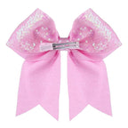 Large Glitter Cheer Bows Clips, Jumbo Big 7 Inch Cheerleading Sequin Hair Bow Hair Accessories for Teens Girls Football Sports Cheerleader Outfit Uniform (Pink)