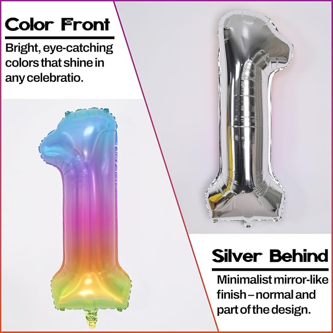 Big Number 9 Balloons, Rainbow Colorful Foil 9 Balloon Numbers 40 Inch - Image 3