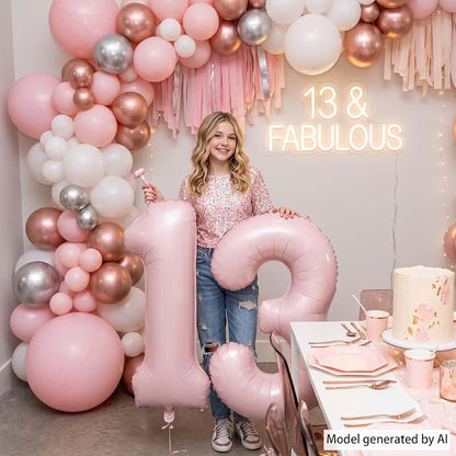 Baby Pink Number 13 Balloon 40 Inch, Foil Digits Milestone Party Supplies | - Image 6