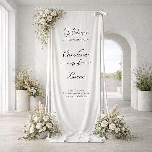 Personalized Fabric Wedding Welcome Sign, Cotton Linen Banner by Unknown