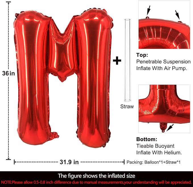Lovoir 40 Inch Large Red Letter M Balloons Big Size Jumbo Mylar Foil Helium - Image 2