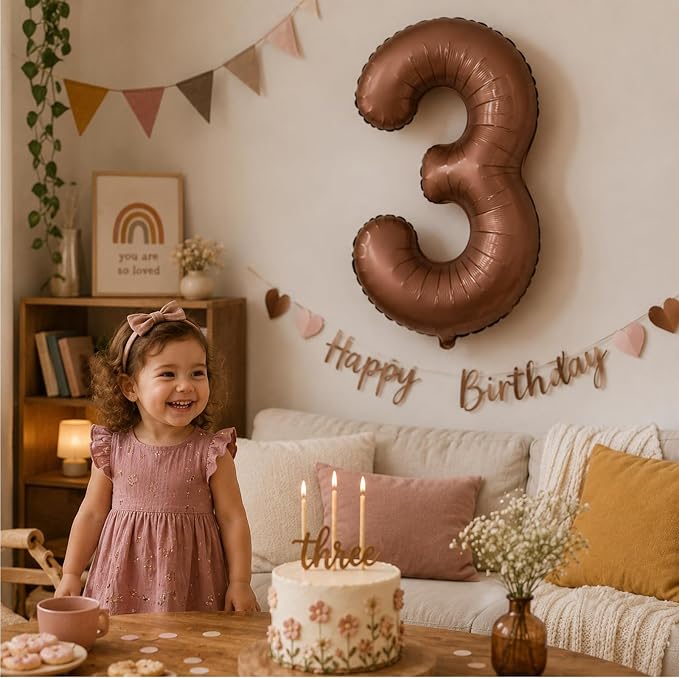 Dark Brown Number 3 Balloon, 40 Inch Giant Chocolate Brown Number Balloons 0-9 - Image 6