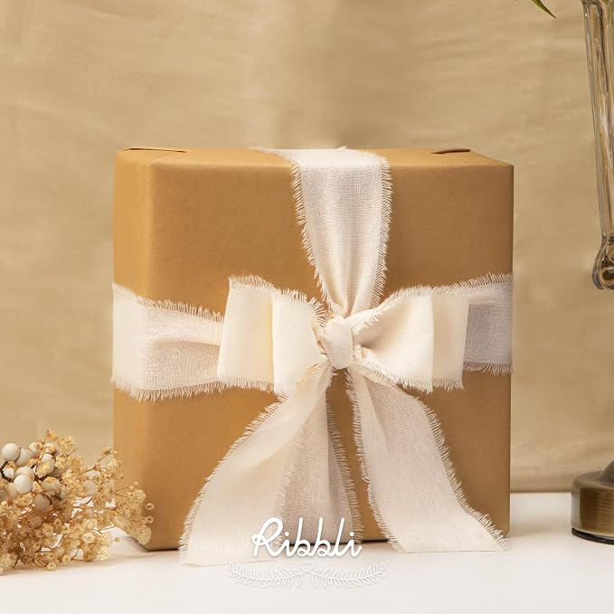 Ribbli 3 Rolls Ivory Ribbon 1.5 Inch x 18Yards Cream White Handmade Cotton - Image 2