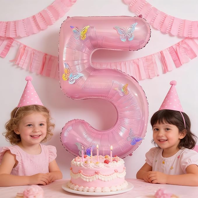 40 Inch Number Balloon Pink Large Mylar Foil Pink Number Balloons and Butterfly - Image 4