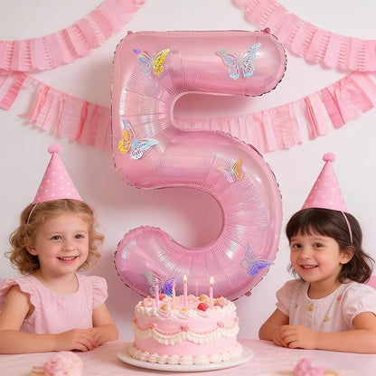 40 Inch Number Balloon Pink Large Mylar Foil Pink Number Balloons and Butterfly - Image 4