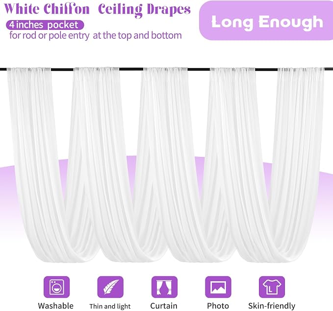6 Panel White Wedding Drapes - Image 3