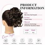 REECHO 9" Short Ponytail Extension, Classic Loose Curly Wavy Claw Clip Pony tails Hair Extensions HP001 Hairpieces for Women - Dark Brown with Highlights