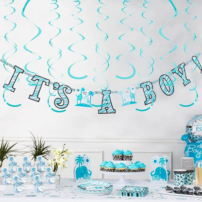 24 PCS Teal Hanging Swirl, Sparkle Ceiling Hanging Decorations, Plastic - Image 3