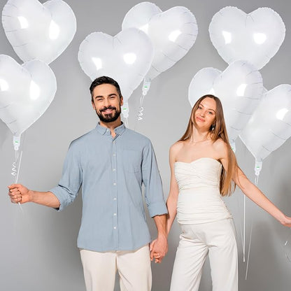 12 Pcs White Heart Balloons, 18 Inch Heart Foil Balloons Love Balloon Valentine - Image 4