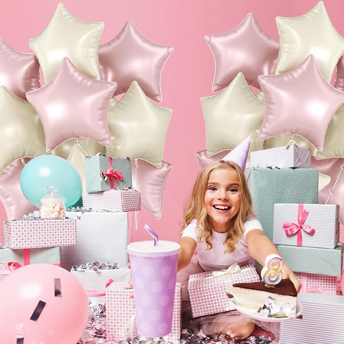 Biapian Baby Pink Star Foil Balloons, 18 Inch Stars Balloons - Image 7