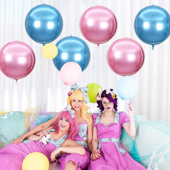 6Pcs Blue Pink Round Foil Balloons, Giant 4D Round Ball Balloon, 22 Inch - Image 6
