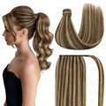 Ve Sunny Hair Extensions Ponytail Real Human Hair Wrap Around Clip in Ponytail Hair Extensions Straight Extensions Human Hair for Women Medium Brown Highlighted Caramel Blonde 22inch 80G 80G