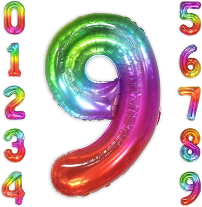 SUWEN Rainbow Number 9 Balloon 40 Inch, Big Colorful Balloons 0-9 | Large by SUWEN
