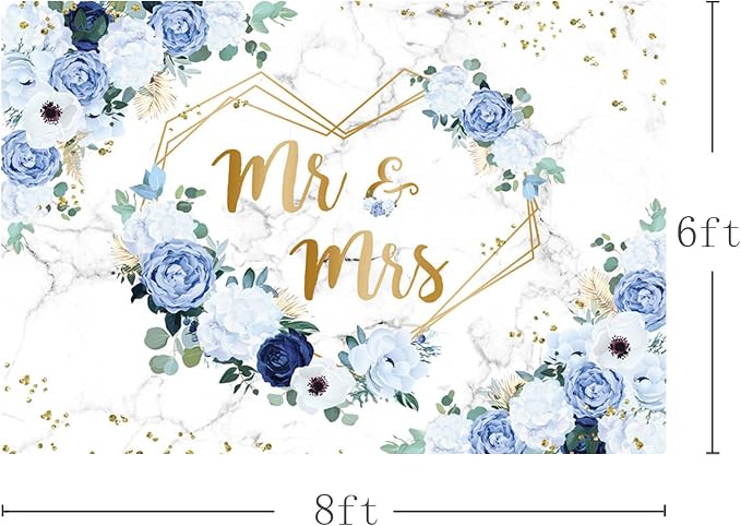 AIBIIN 8x6ft Mr and Mrs Floral Backdrop - Image 3