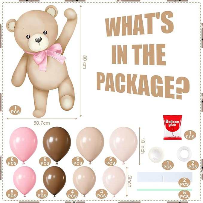 43 Pcs Pink Brown Bear Baby Shower Decorations - Image 3