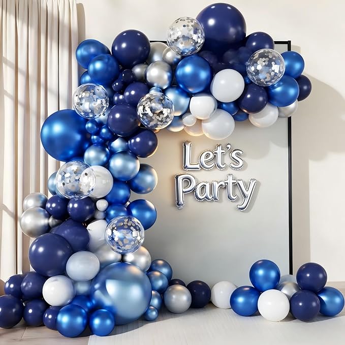 Blue White Silver Balloon Garland Arch Kit, 143 Pieces Navy Light Metallic Blue by Unknown