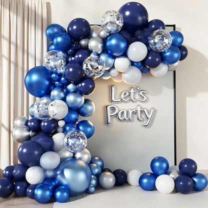 Blue White Silver Balloon Garland Arch Kit, 143 Pieces Navy Light Metallic Blue by Unknown