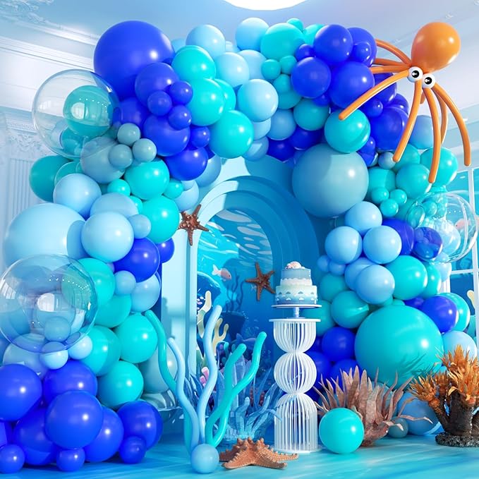 Under The Sea Balloon Arch Kit -156Pcs Blue Teal Dusty Blue Orange Long Balloon by Unknown