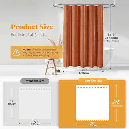 72x84 Long Farmhouse Linen Heavy Duty Shower Curtain Set, Burnt Orange | Tall - Image 3