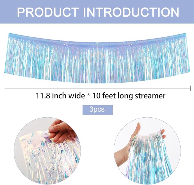 BEISHIDA Iridescent Blue Fringe Garland Banner Wall Tinsel Foil Streamers | - Image 2