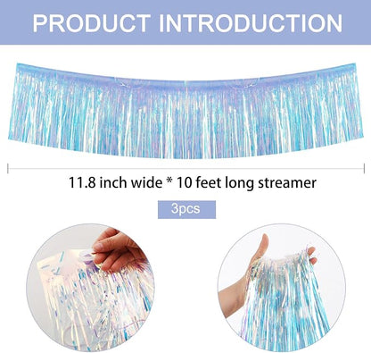 BEISHIDA Iridescent Blue Fringe Garland Banner Wall Tinsel Foil Streamers | - Image 2
