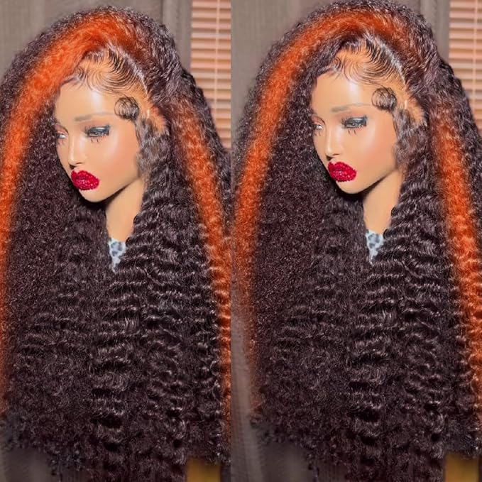 250 density Ginger Deep Wave Lace Front Wigs Human Hair Pre Plucked Hairline Glueless Wigs for Women 13x6 HD Lace Front Wigs Ginger Orange Curly Human Hair Wig Brazilian Hair 26 Inch