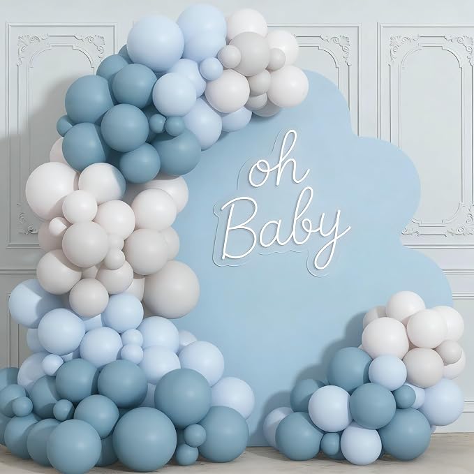 Dusty Blue Sand White Balloon Garland Arch Kit | Light Blue White Balloons - Image 6