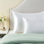BEDELITE Satin Pillowcase with Zipper, White Pillow Cases Queen Size Set of 2, Super Soft and Cooling Similar to Silk Pillow Cases, Gift for Women Men(20x30 Inches)