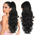 ALXNAN Ponytail Extension,24 Inch Claw Clip in Long Curly Wavy Black Ponytail Hair Extension Jaw Clip on Pony Tails Hairpiece for Women
