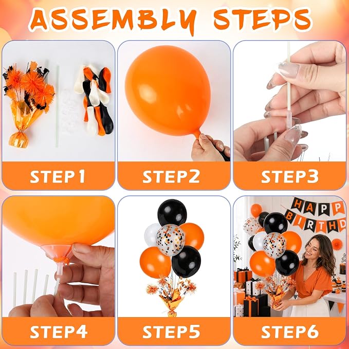 4 Set Halloween Balloons Black Orange Confetti White Balloon Stand Centerpiece - Image 4