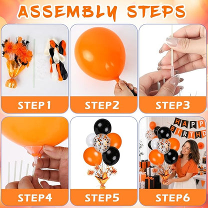 4 Set Halloween Balloons Black Orange Confetti White Balloon Stand Centerpiece - Image 4