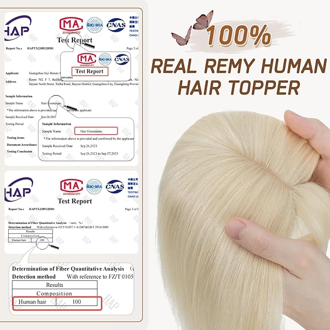 Rich Choices Real Human Hair Toppers for Women With Bang 100% Remy Human Hair Topper for Thinning Hair Clip in Silk Base Hair Topper 16 Inch #60 Platinum Blonde