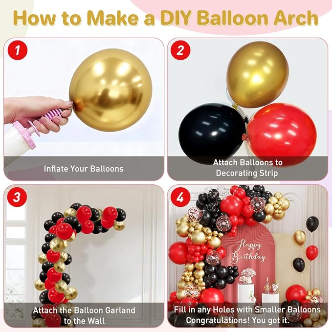 Red Black Gold Balloons Garland Arch Kit - Image 3