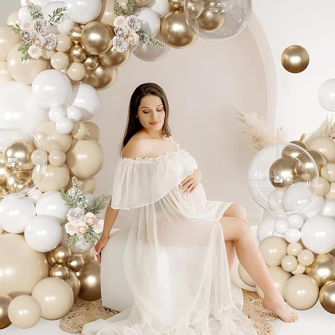 White and Gold Balloon Garland Arch Kit Sand White Balloons | Metallic Gold - Image 3