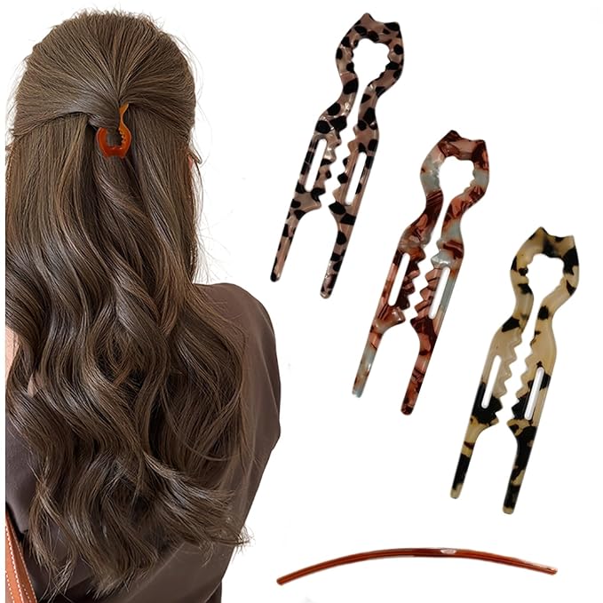 French Hair Pins, an Elegant 3Pc Set Of Women Prestige Hair Pin, Featuring Cat-Shaped Hairpins With a Curved Shape That Conforms to the Head and is Suitable for Thick Hair