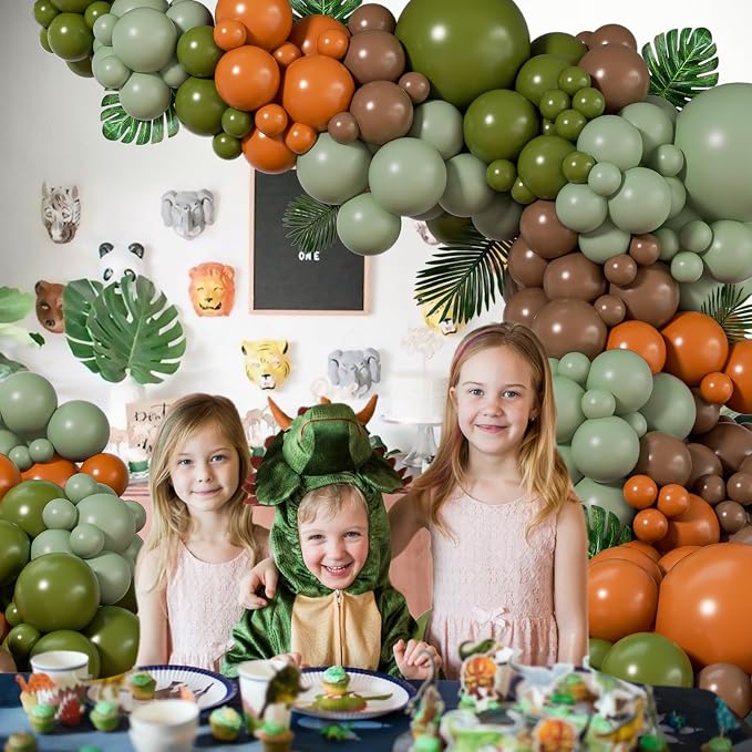 141pcs Dinosaur Balloon Garland Arch Kit Brown Orange Sage Green Balloons | - Image 5