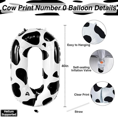 40 Inch Cow Print Number 10 Balloon, Large Black & White Mylar Foil Number - Image 4