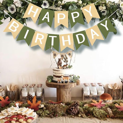 Letjolt Brown Green Happy Birthday Banner Greenery Theme 13pcs | Party Supplies - Image 4