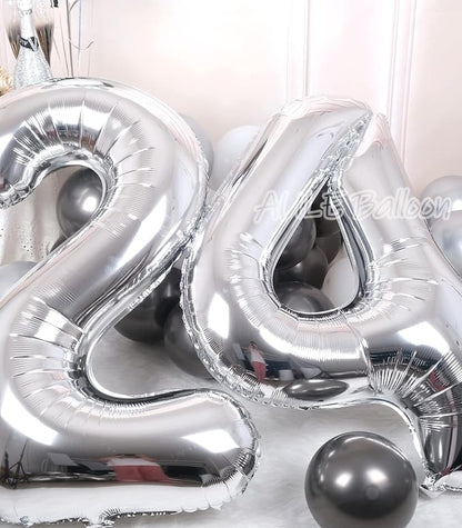 AULE 40 Inch Silver 24 Balloon Number Foil 0-9 Birthday Big Numbers | Birthday - Image 3