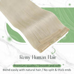 RUNATURE Wire Hair Extensions Real Human Hair, Invisible Fish Line Hair Extensions, Platinum Blonde Natural Hair with Transparent Wire, Easy to Apply 14 Inch 70g #60
